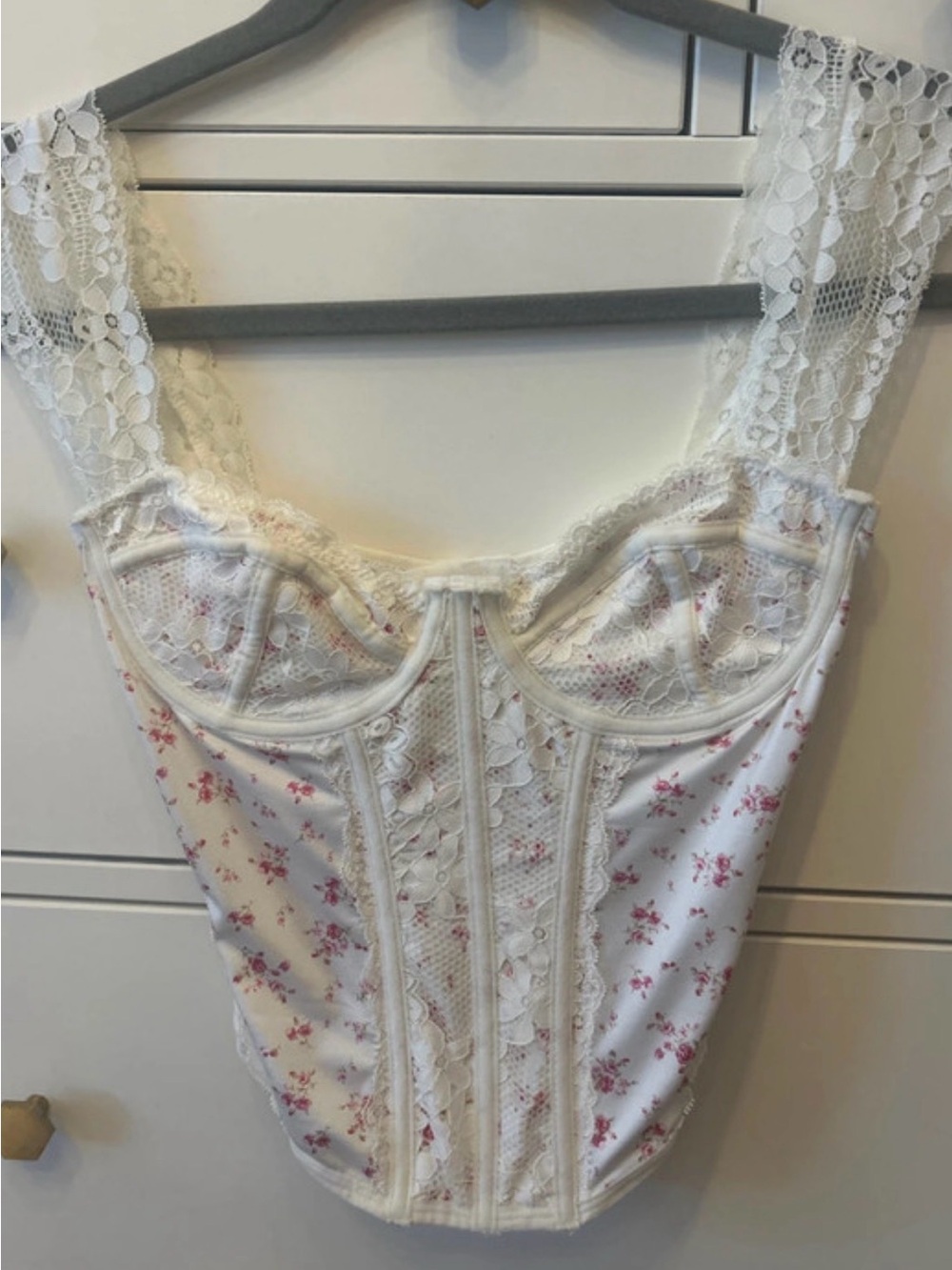 Forever 21 White Bustier Corset with Pink Floral